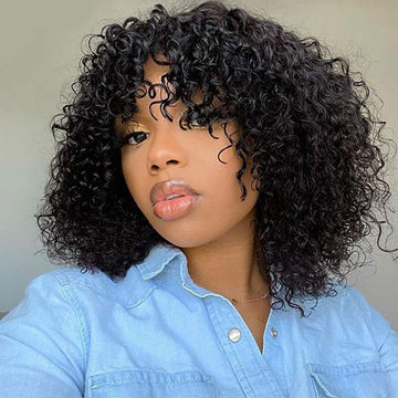 Ali Annabelle Curly Bob Wig with Bangs 100% Human Hair Beginner Friendly Wigs